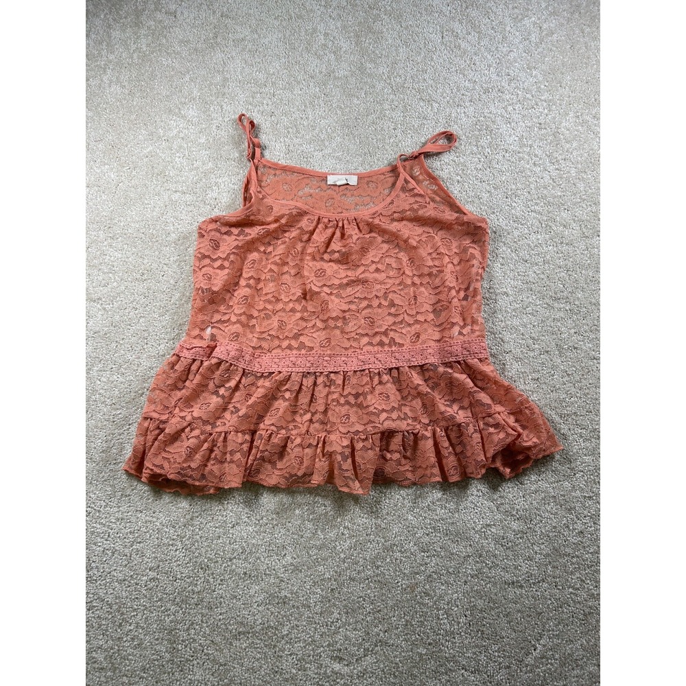 EM Womens Size S Sheer Orange Lace Cami Top